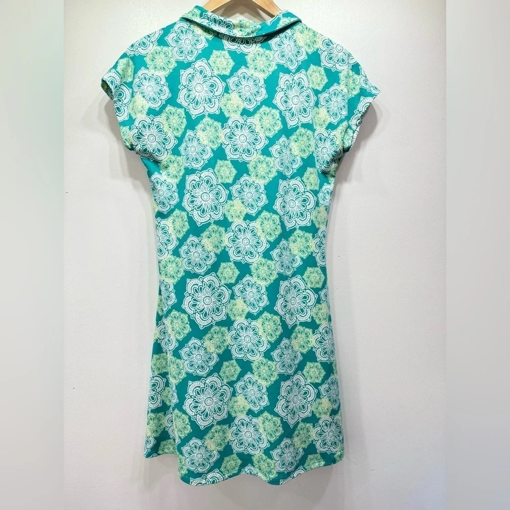 Lola Teal & Ivory Collared Golf Shirt Dress Dolman Cap Sleeves Size Medium